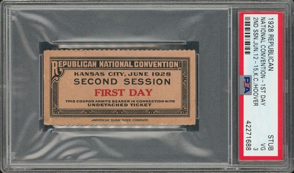 Lot of (2) 1928 Republican Convention Graded Ticket & Stub (PSA)